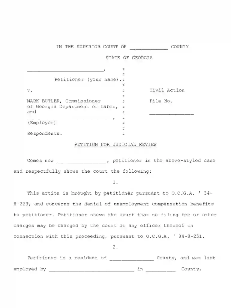petition for judicial review albany ga form Preview on Page 1