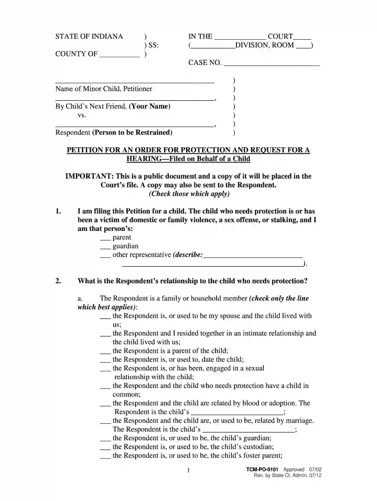 PETITION FOR AN ORDER FOR PROTECTION AND REQUEST - in Preview on Page 1