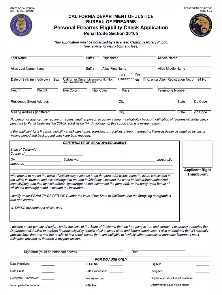 doj form bof116 2012 Preview on Page 1