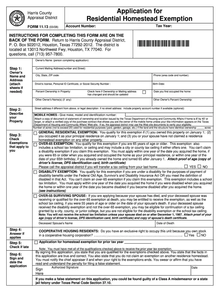 harris county homestead exemption form Preview on Page 1