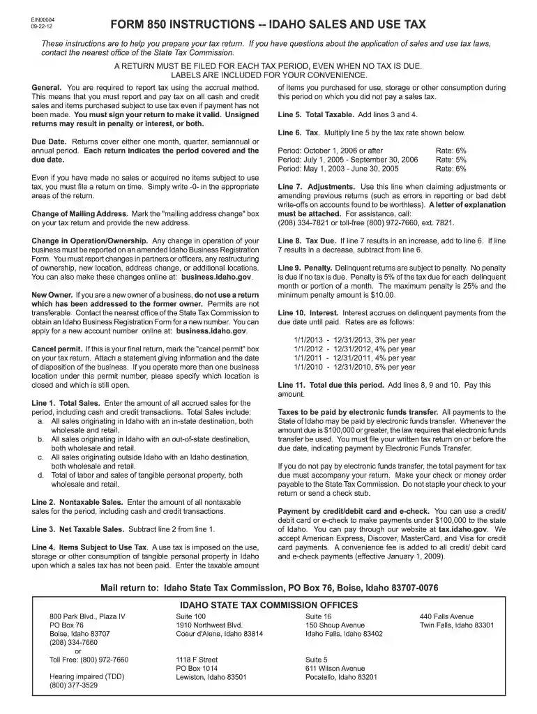 idaho form 850 Preview on Page 1