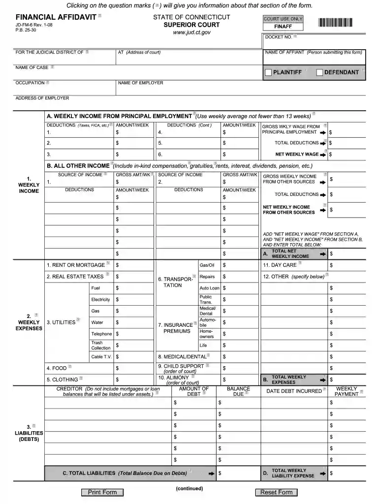 ct financial affidavit long form Preview on Page 1