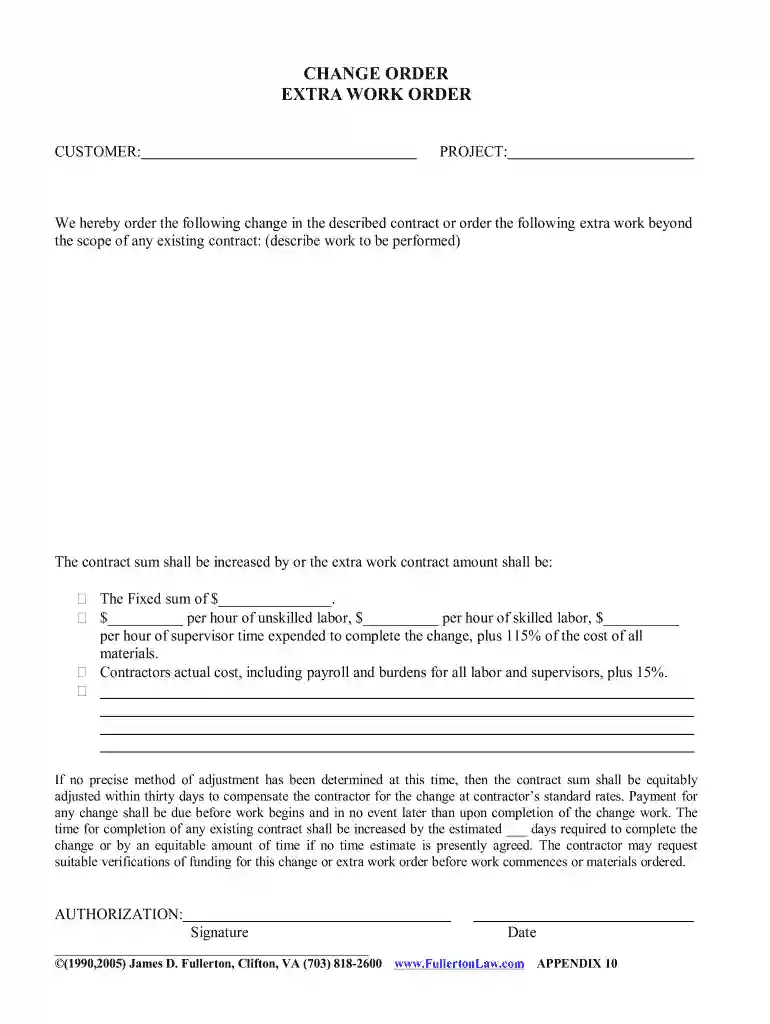change order form Preview on Page 1