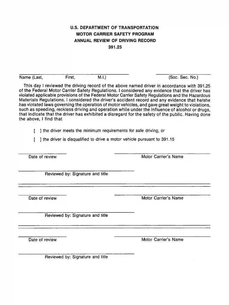 annual review of driving record form Preview on Page 1