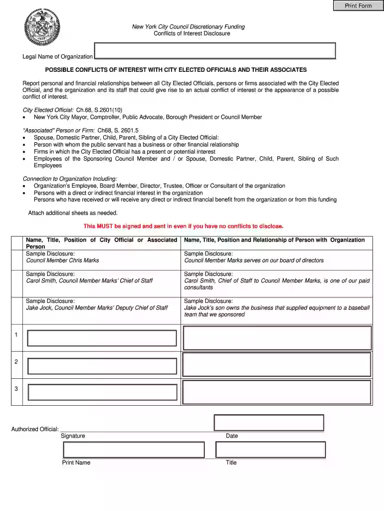 nyc conflict of interest disclosure form Preview on Page 1