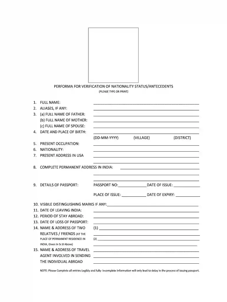 nationality verification form india Preview on Page 1