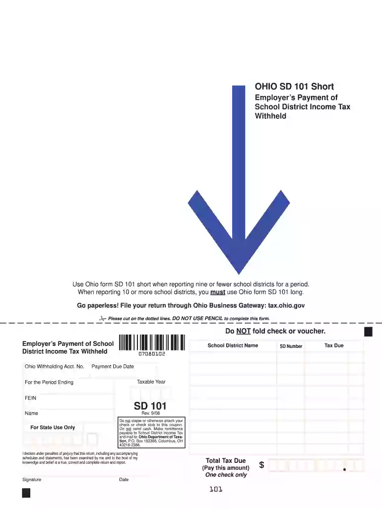ohio sd 101 short fill 2008 form Preview on Page 1