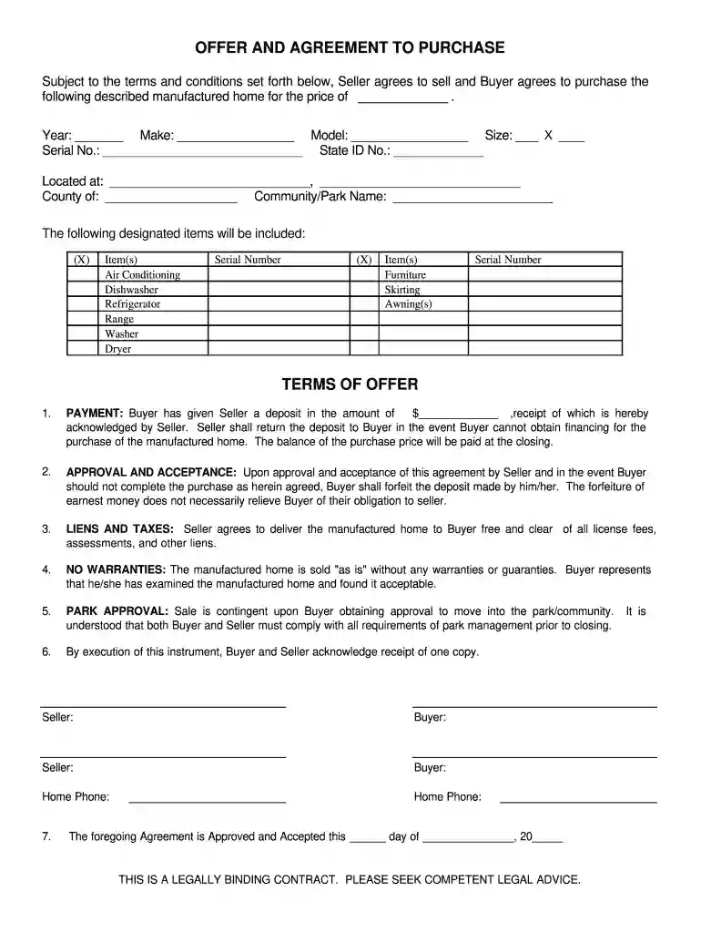 mobile home purchase agreement Preview on Page 1