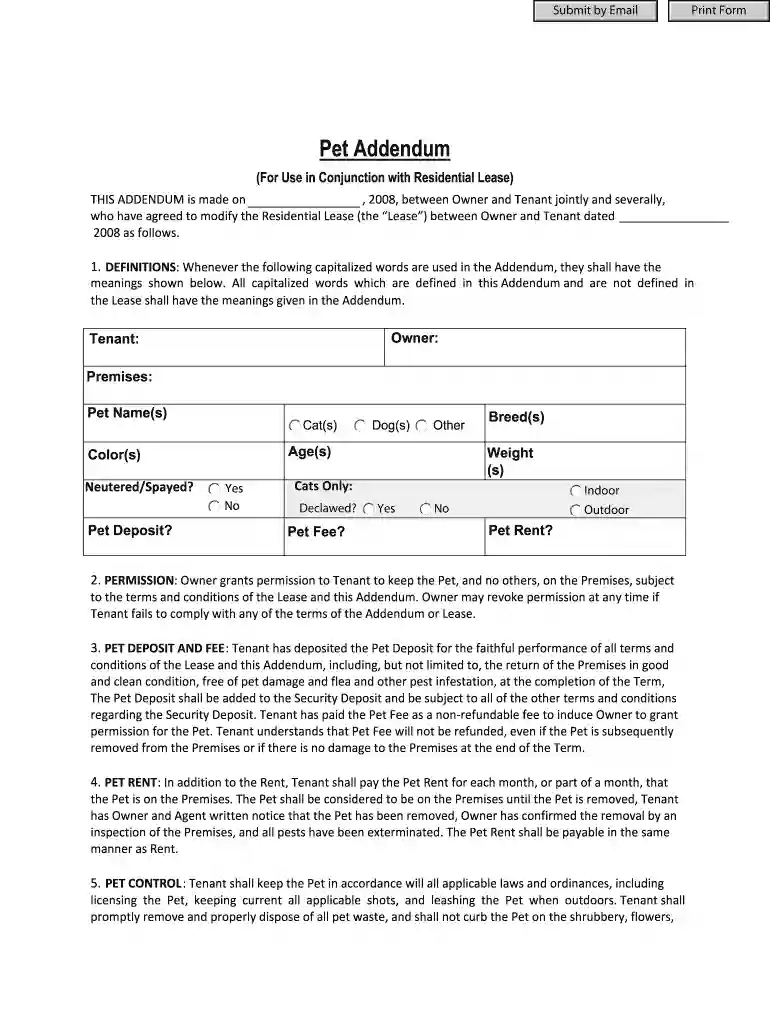 pet addendum form ca 080 Preview on Page 1