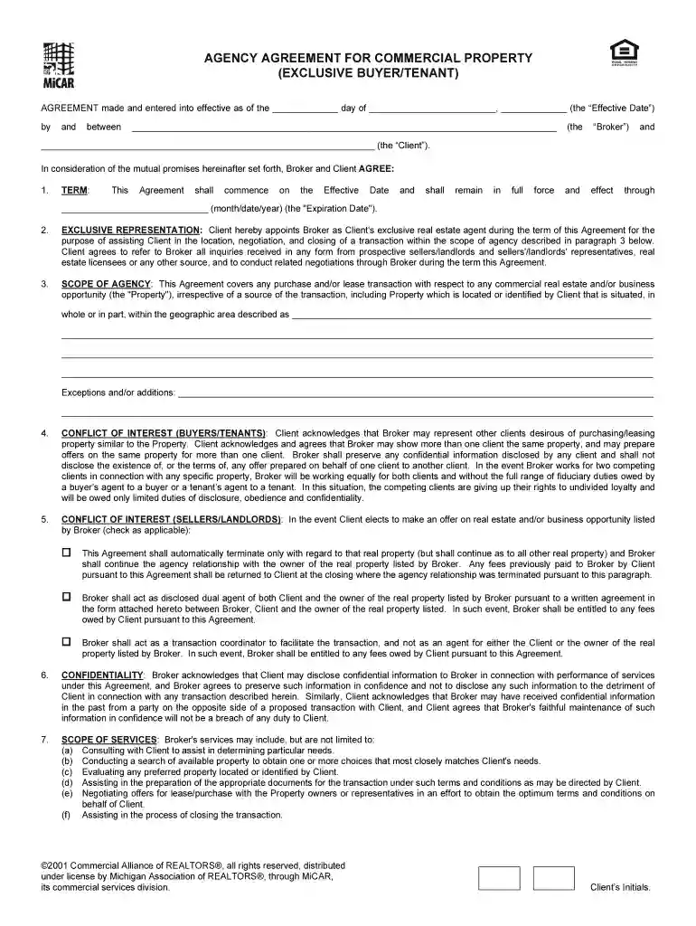 micar agency commercial exclusive printable Preview on Page 1