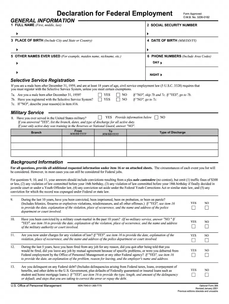 declaration for federal employment Preview on Page 1
