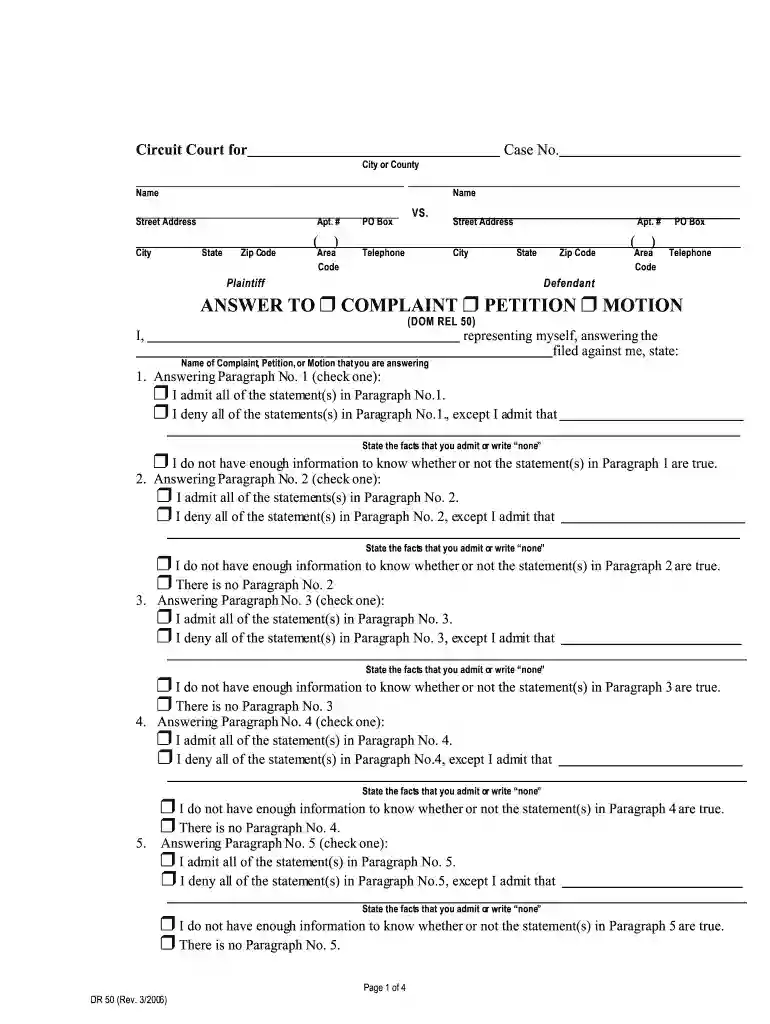 answer to complaint maryland Preview on Page 1