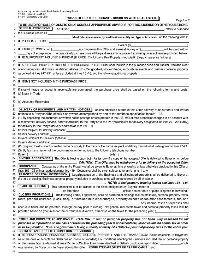 offer purchase business 2001 form Preview on Page 1