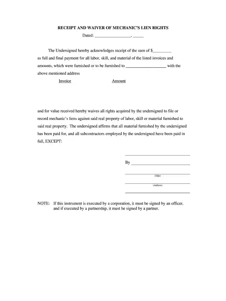 lien waiver for homeowner Preview on Page 1