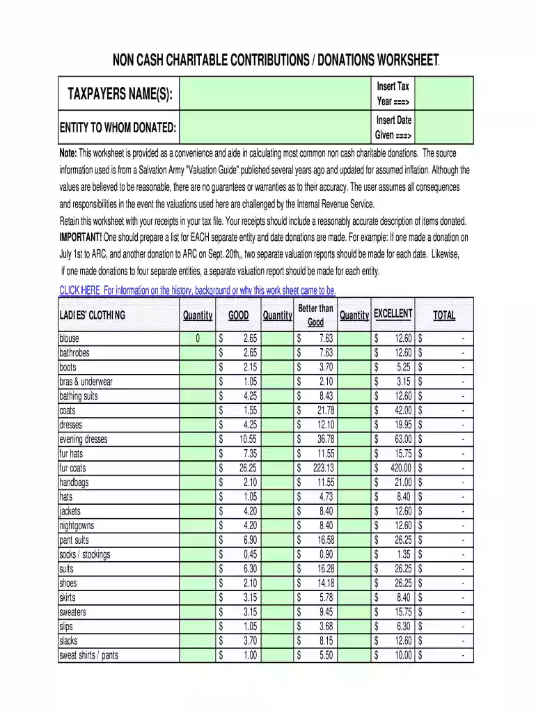 donation spreadsheet for taxes Preview on Page 1