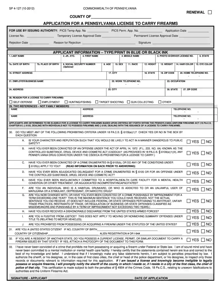 pennsylvania concealed carry permit renewal form Preview on Page 1