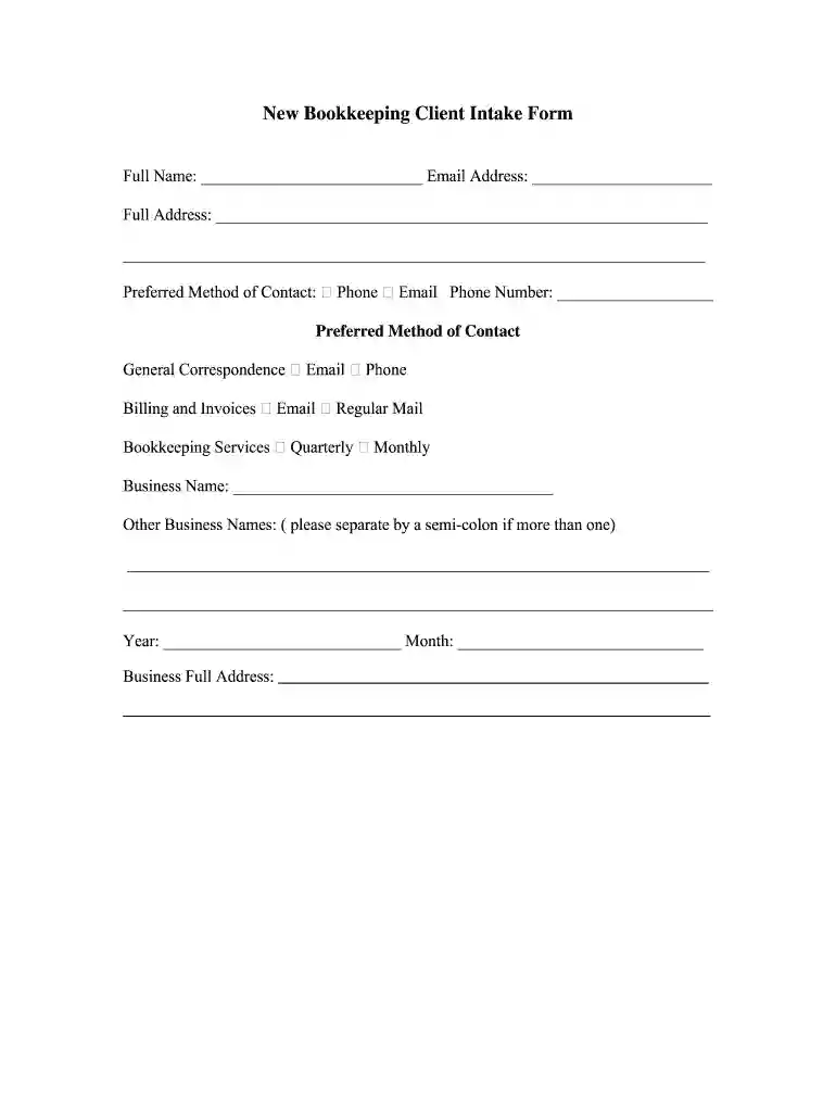 new bookkeeping client intake form pdf Preview on Page 1