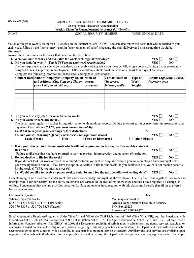az unemployment form Preview on Page 1