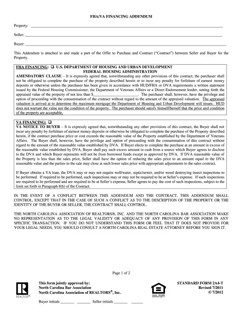 fha va financing addendum form 2a4 t Preview on Page 1