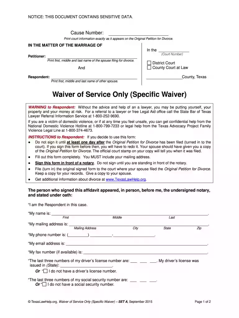 waiver of service Preview on Page 1