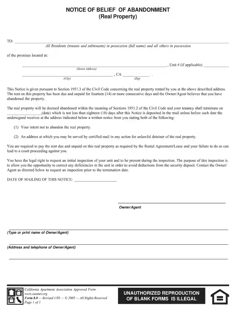 certificate of abandonment Preview on Page 1