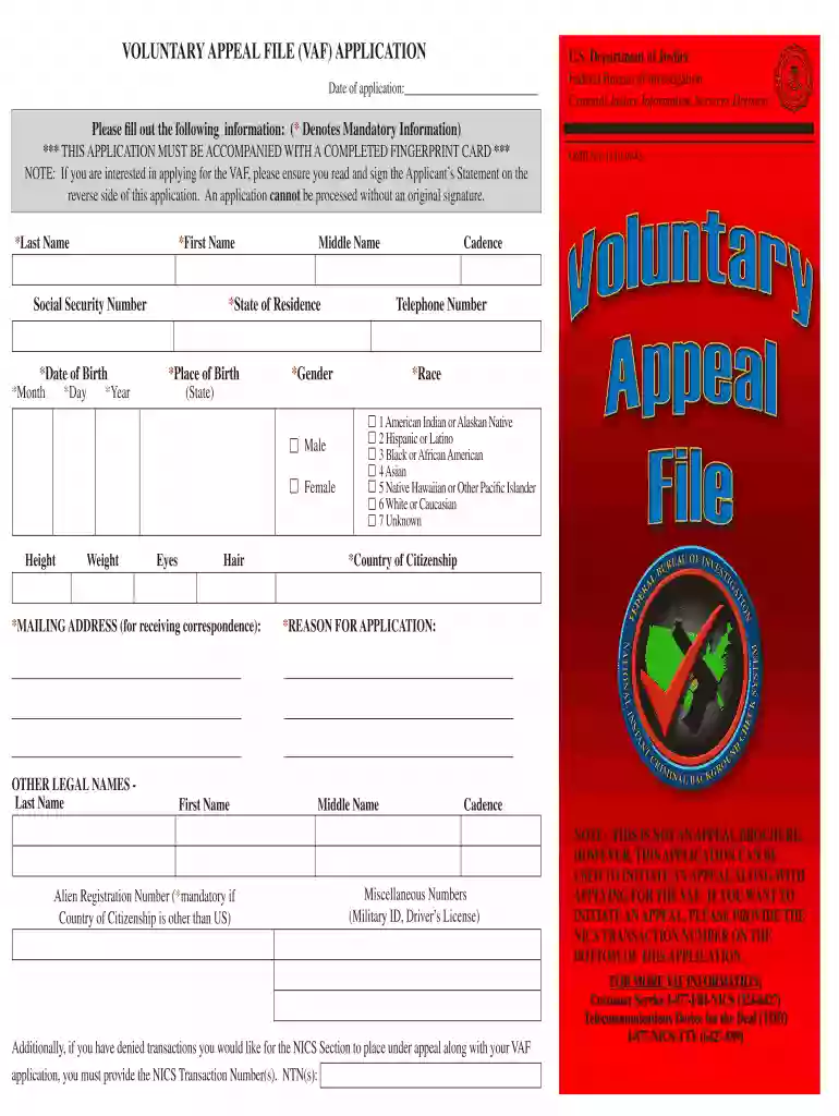 vaf application form online Preview on Page 1