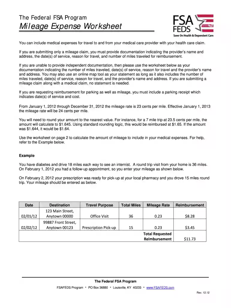 fsa mileage reimbursement form Preview on Page 1