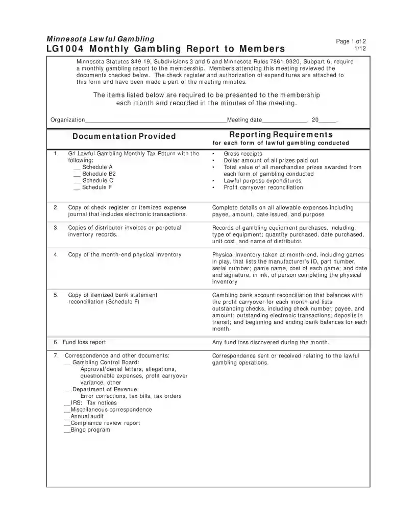 LG1004 Monthly Gambling Report to Members - Gambling Control Preview on Page 1