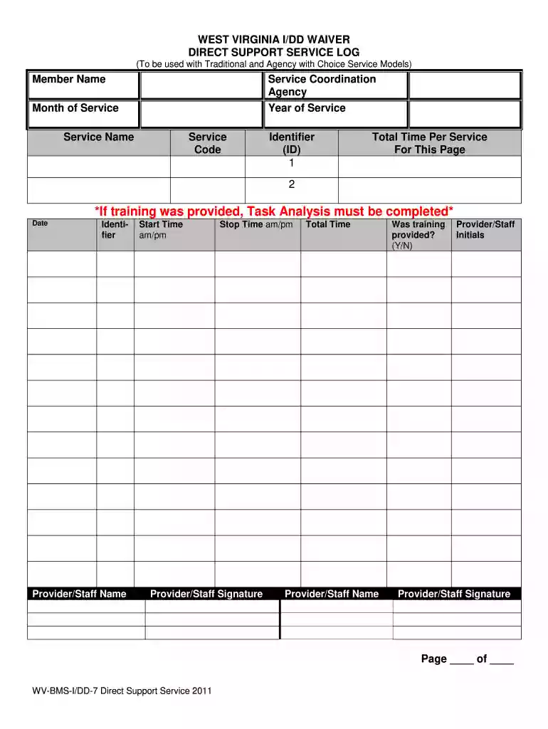 wv bms idd 7 direct support service forms 2011 Preview on Page 1