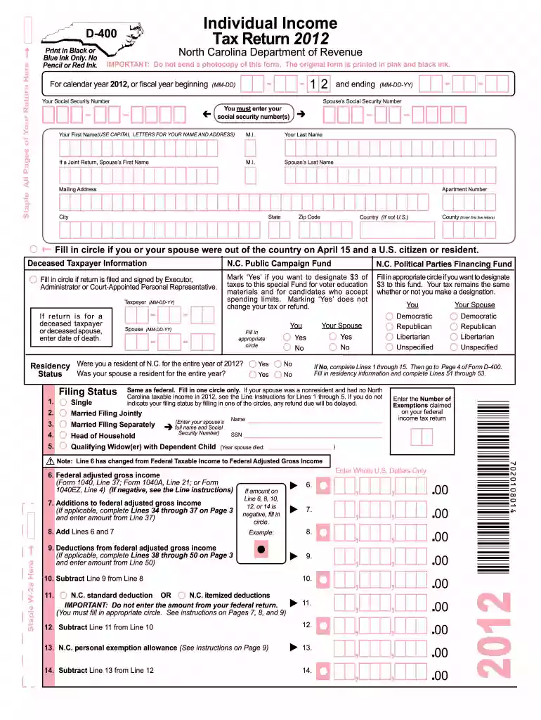 D 400 fillable form 2012 Preview on Page 1