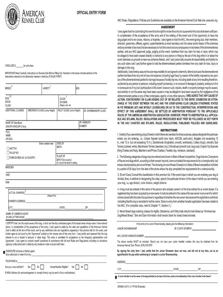akc entry form Preview on Page 1