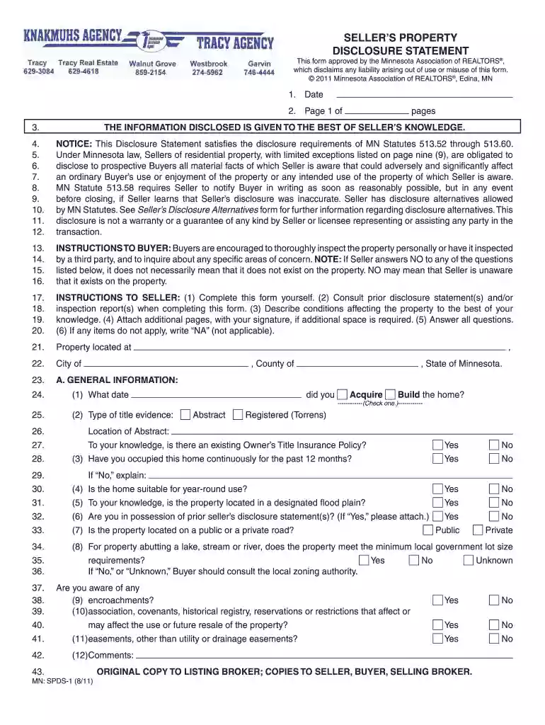 free minnesota real estate disclosure form Preview on Page 1