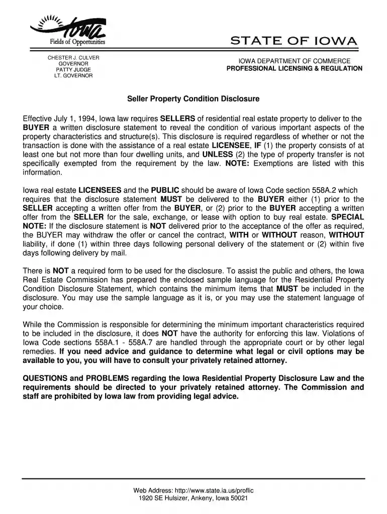 iowa sellers disclosure form Preview on Page 1