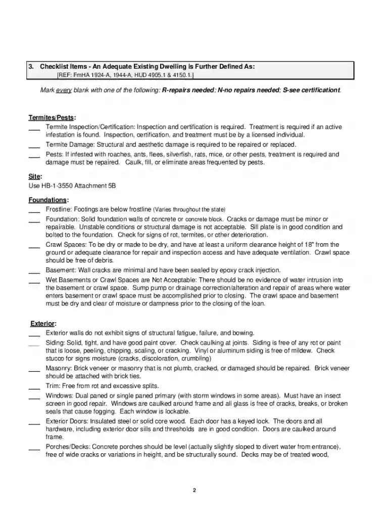 usda appraisal checklist Preview on Page 1