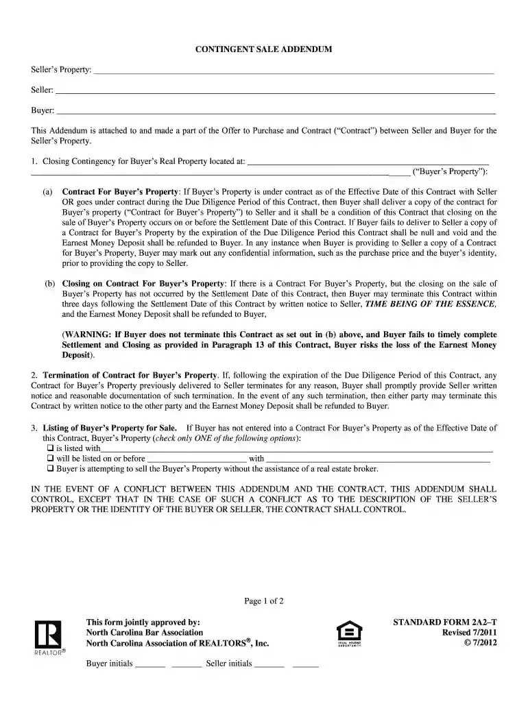 north carolina contingent sale addendum Preview on Page 1