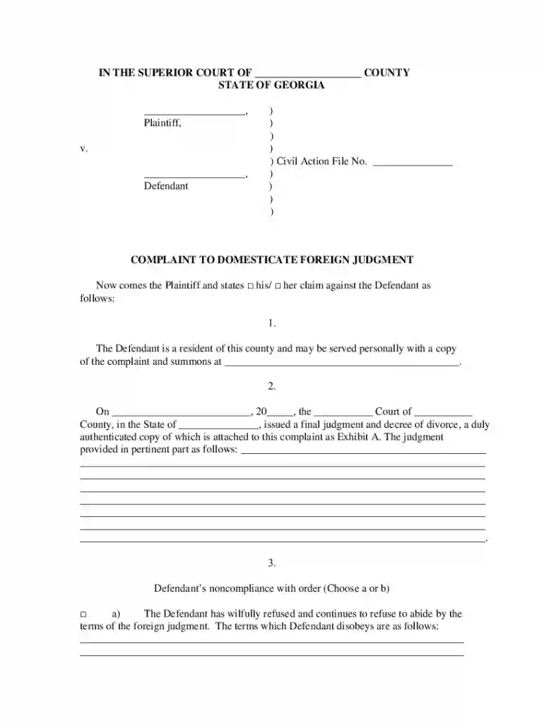 petition to domesticate foreign judgment georgia form Preview on Page 1