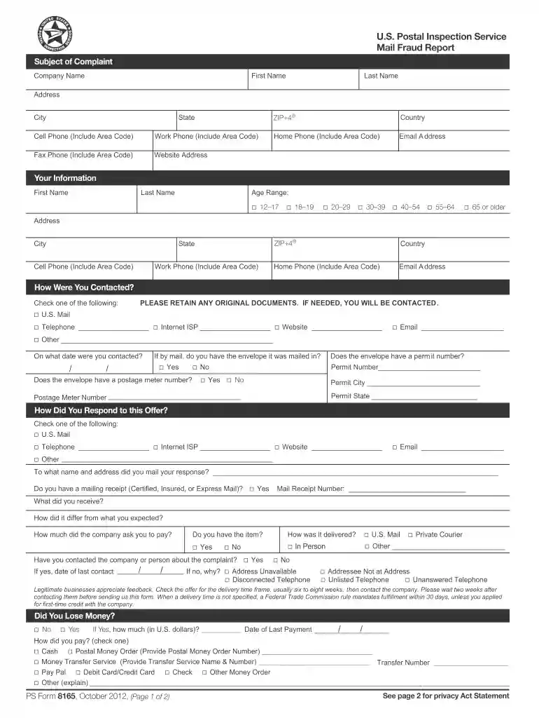 ps form 8165 Preview on Page 1