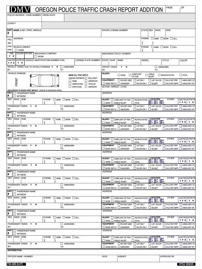oregon dmv crash report police truck bus supplemental form Preview on Page 1
