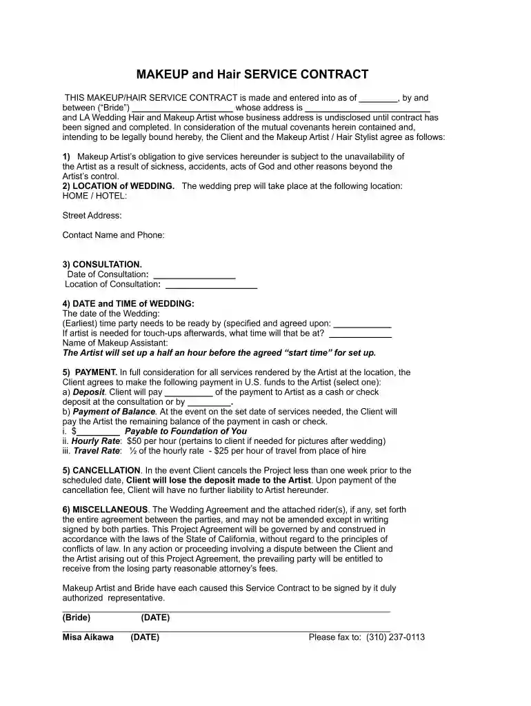 makeup artist contract template Preview on Page 1