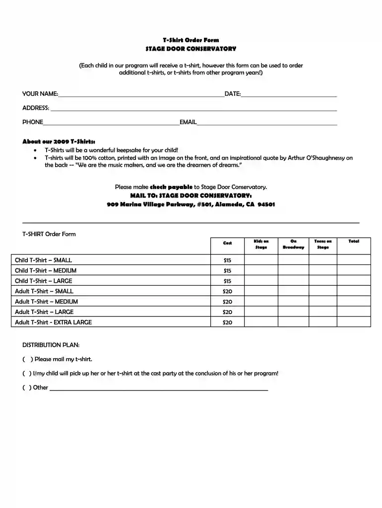 t shirt order form template free Preview on Page 1