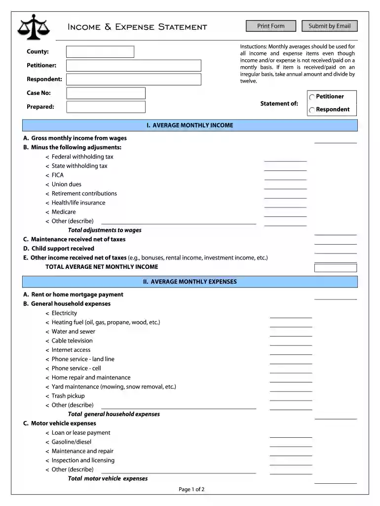 income and expense form Preview on Page 1