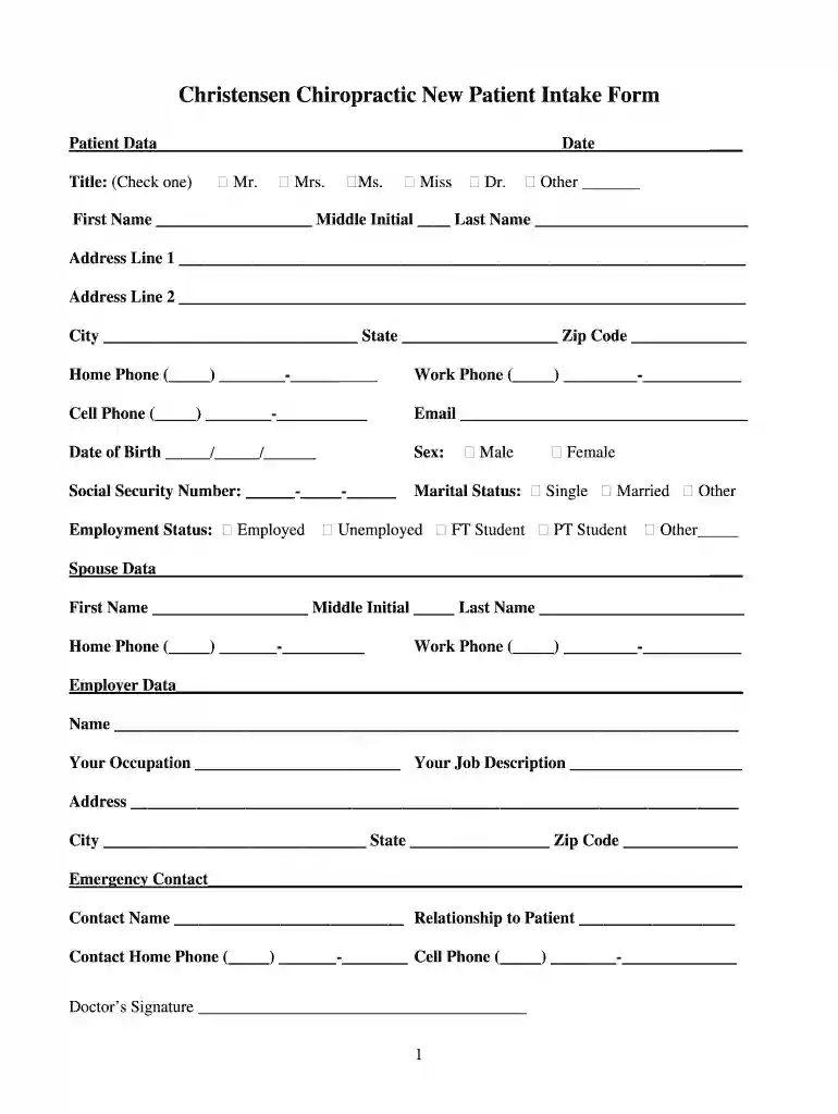 chiropractic intake forms free Preview on Page 1