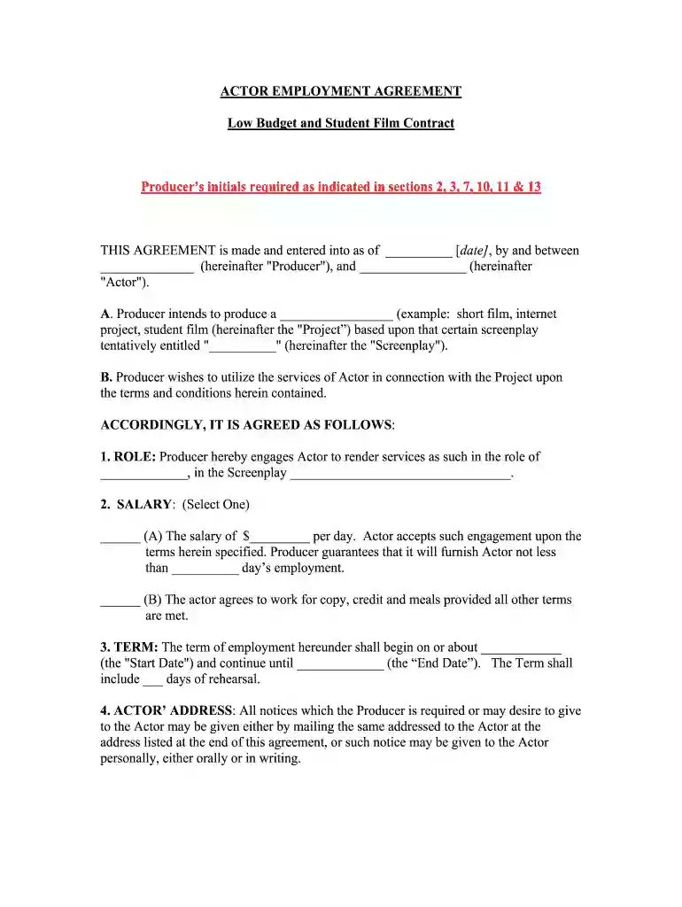 actor contract pdf Preview on Page 1
