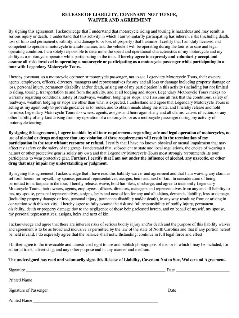 motorcycle test ride waiver form Preview on Page 1