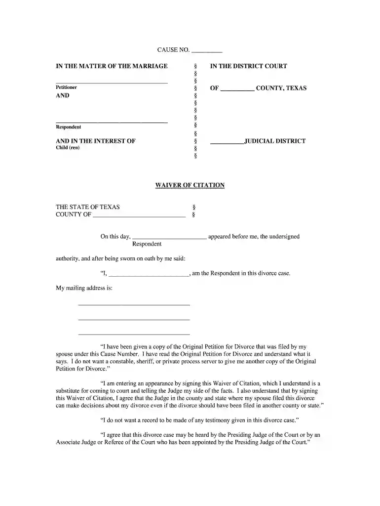 waiver of citation form texas Preview on Page 1