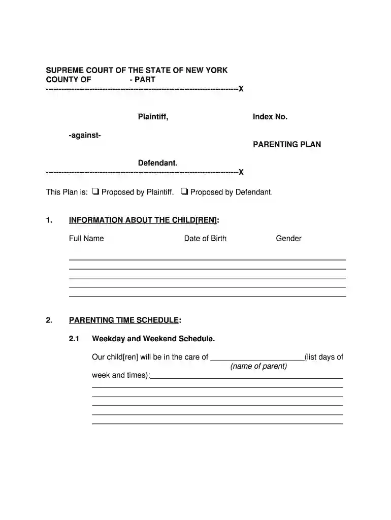 parenting plan template Preview on Page 1