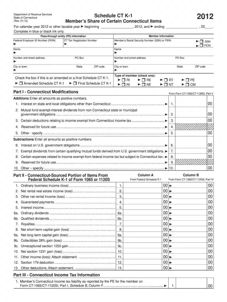 schedule ct k 1 2012 form Preview on Page 1