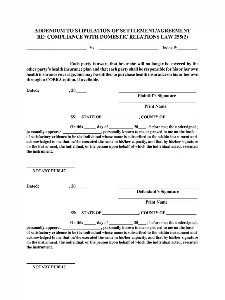 stipulation of settlement new york divorce form Preview on Page 1
