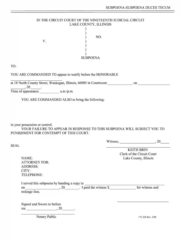 illinois subpoena form Preview on Page 1