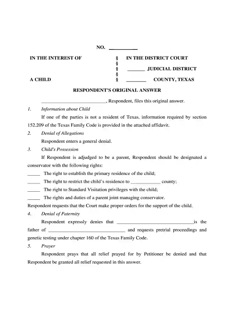 respondent's original answer form Preview on Page 1